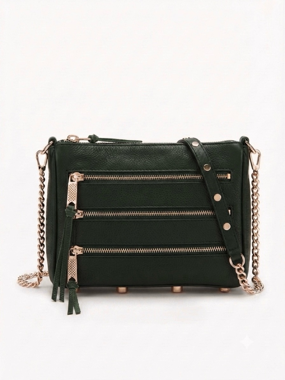 Rebecca Minkoff Dark Green Leather Mini 5-Zip Crossbody Bag